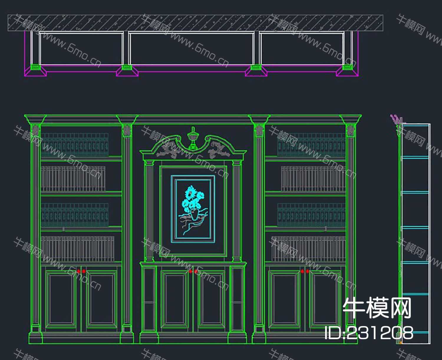 整木家居实木酒柜书柜CAD设计素材