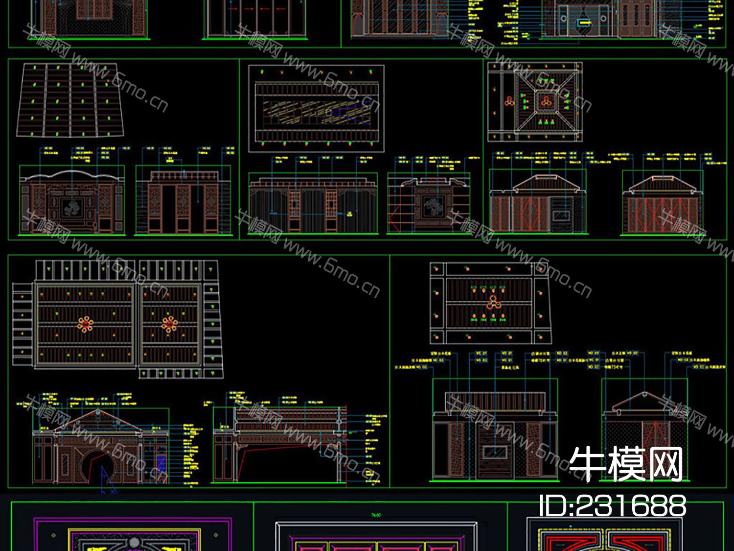 天花吊顶美式法式中式欧式CAD素材图