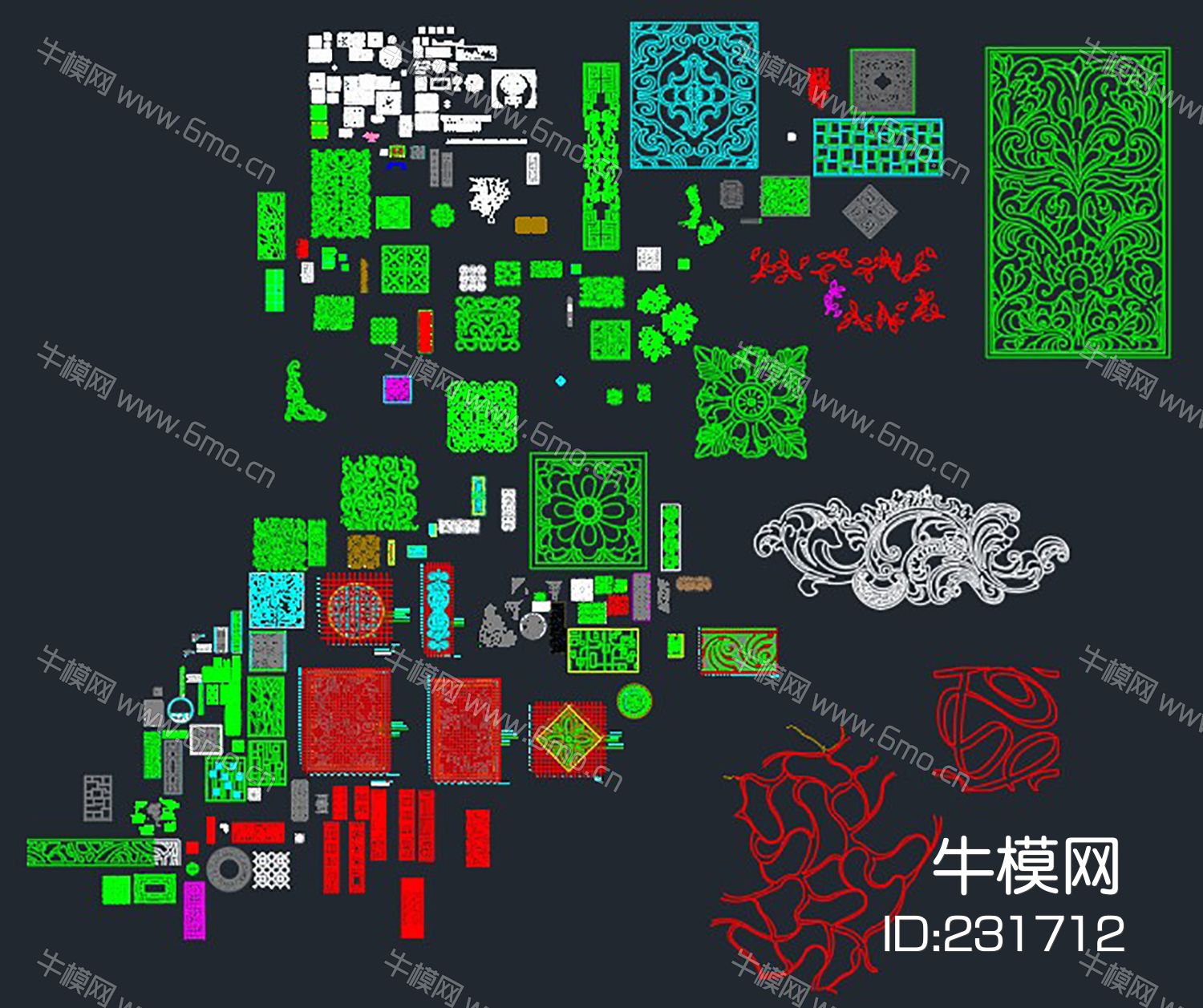 中式元素百福图屏风雕花CAD图库CAD素材图