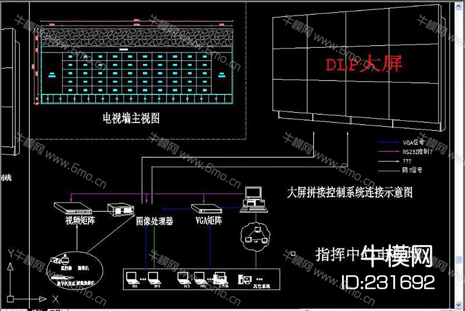大屏拼接控制系统连接示意图CAD素材图