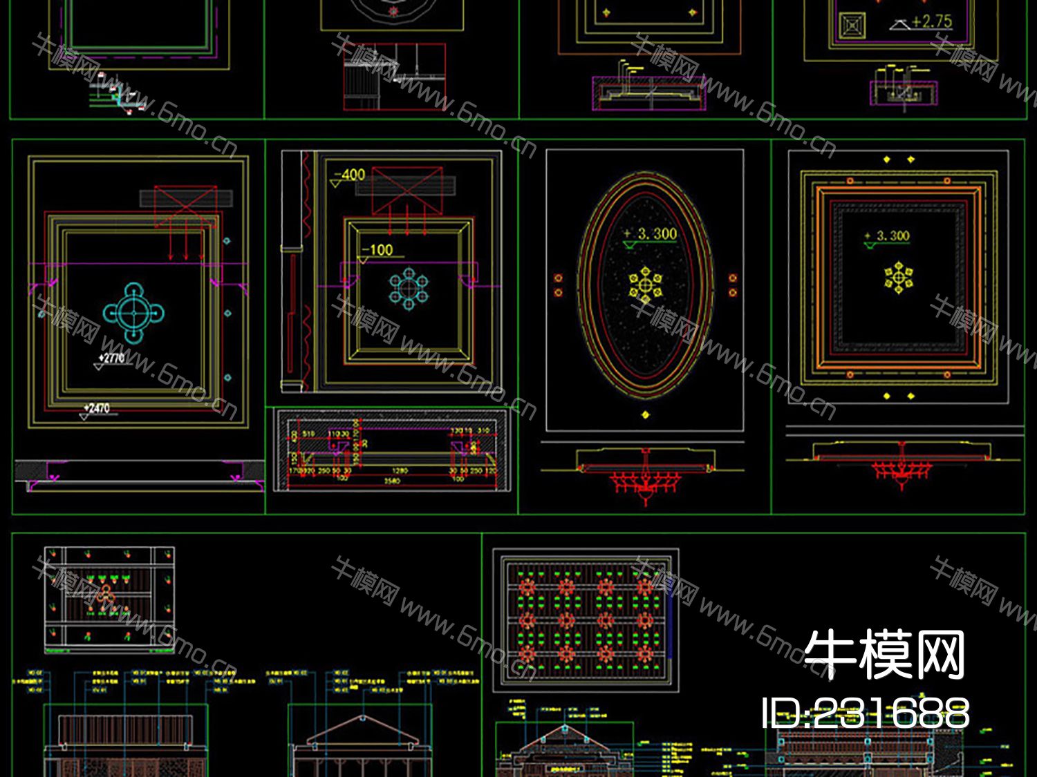 天花吊顶美式法式中式欧式CAD素材图