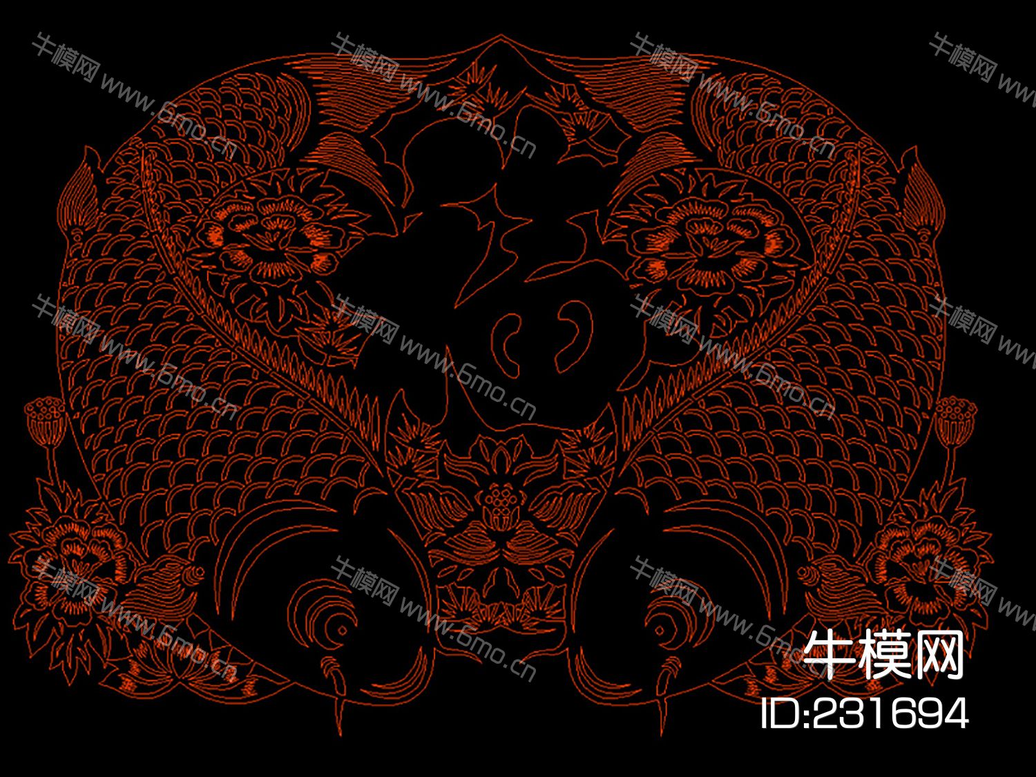 中式福字图案花纹CAD图库CAD素材图