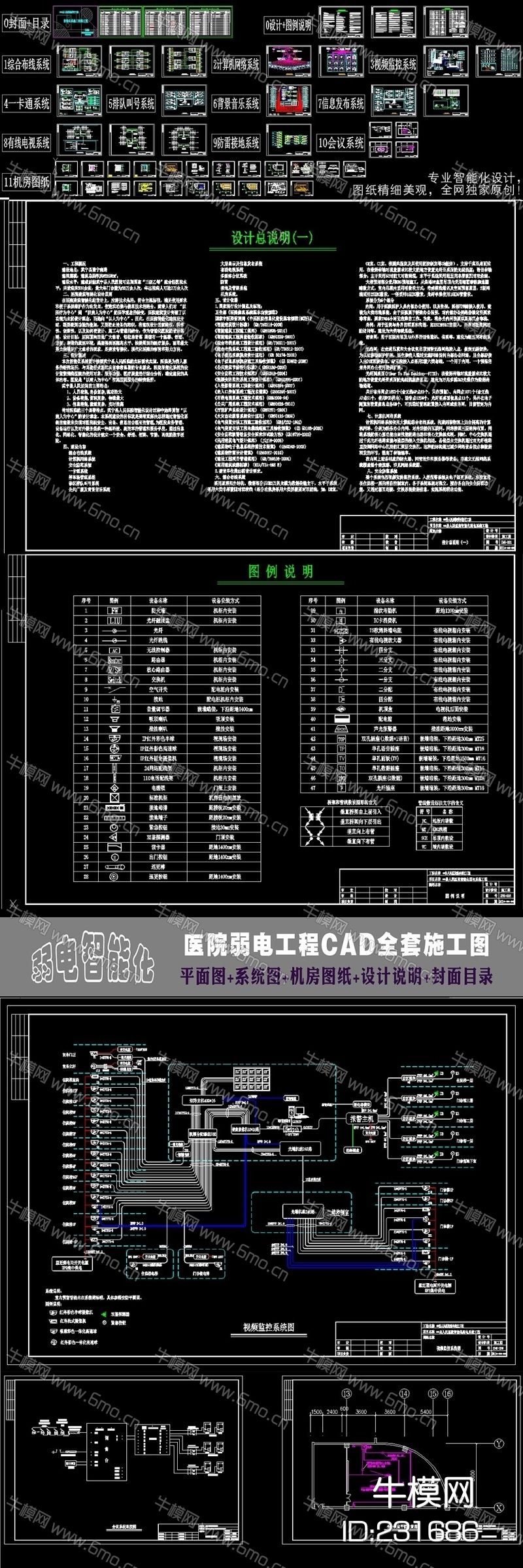医院弱电智能化工程CAD全套施工图纸CAD素材图