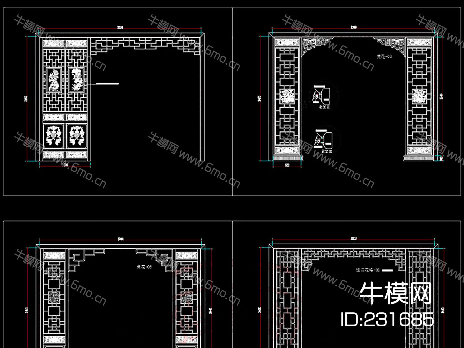 新中式镂空花格屏风隔断CAD经典CAD素材图