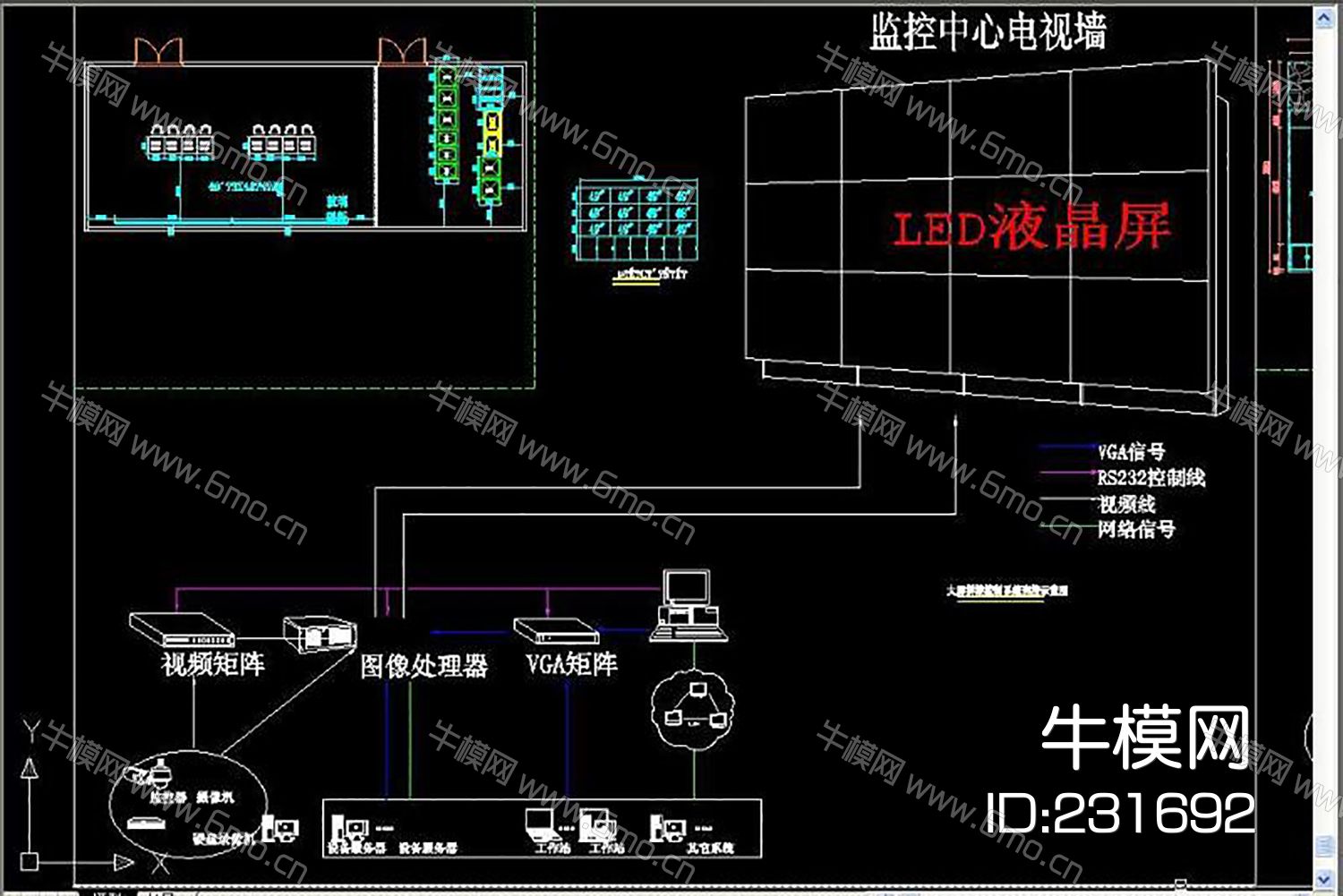 大屏拼接控制系统连接示意图CAD素材图