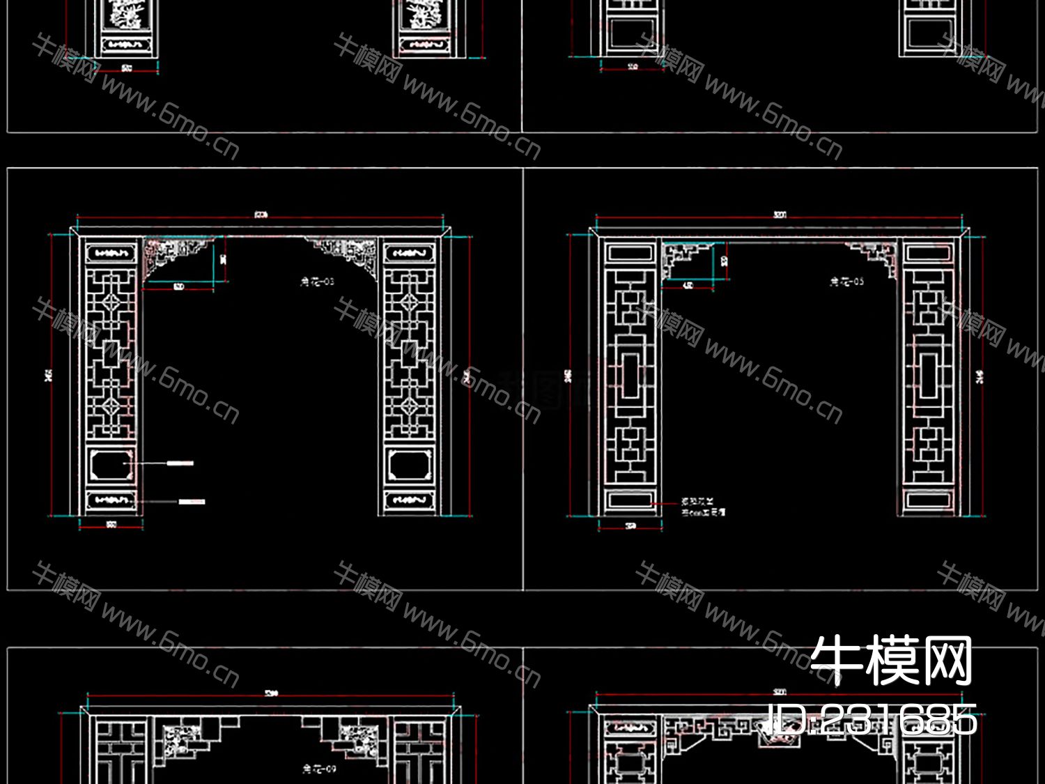 新中式镂空花格屏风隔断CAD经典CAD素材图
