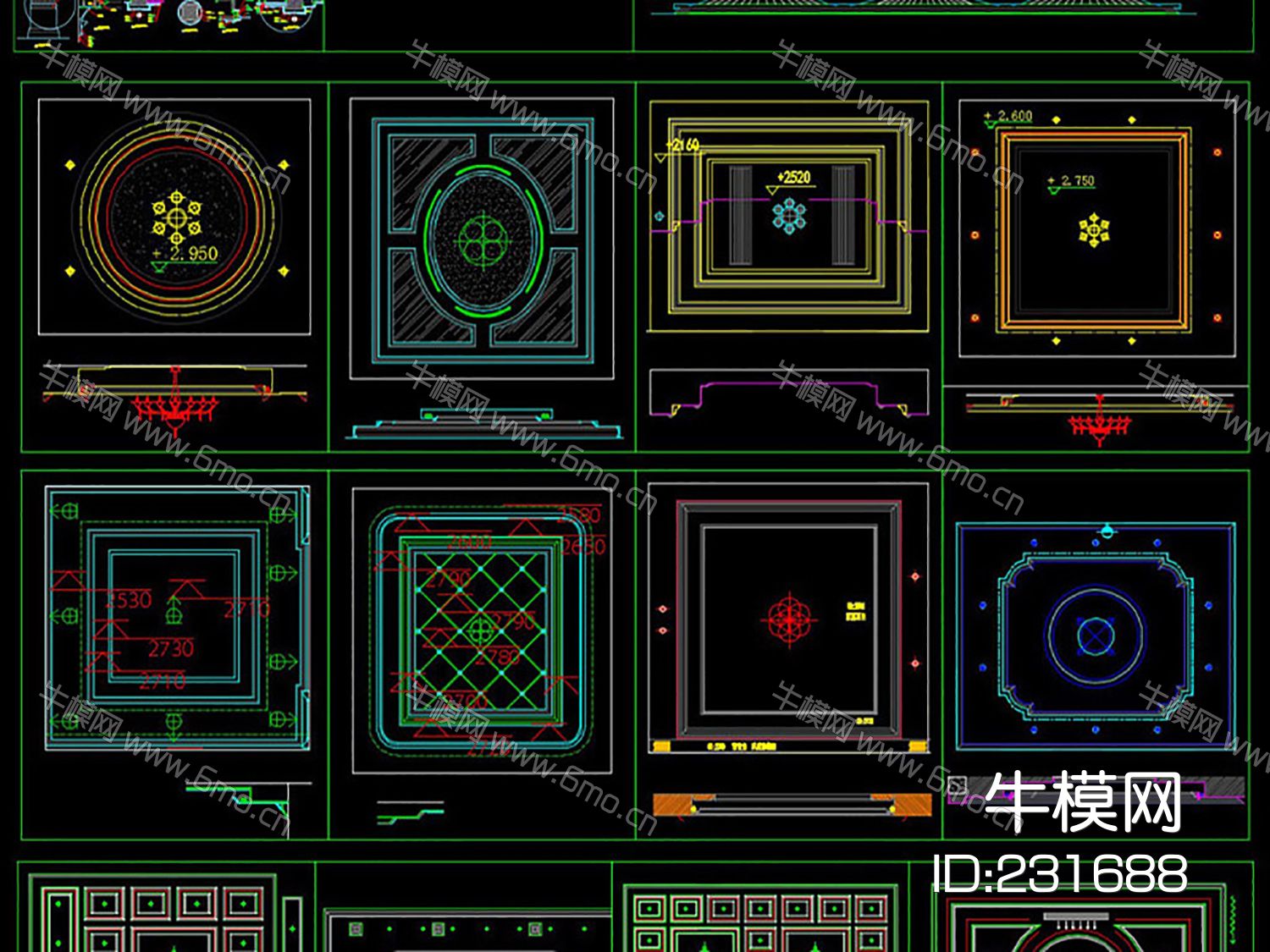 天花吊顶美式法式中式欧式CAD素材图