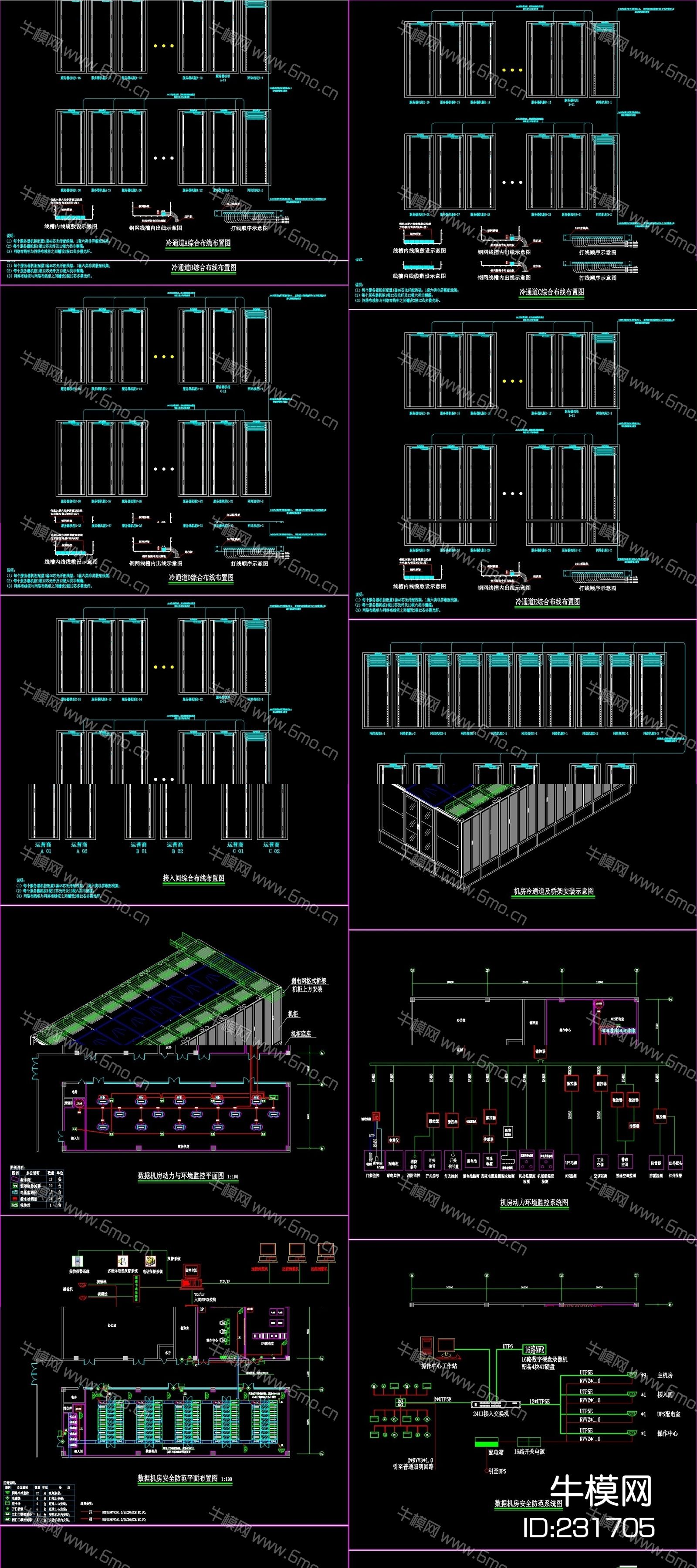 数据中心机房全套设计施工图CAD素材图
