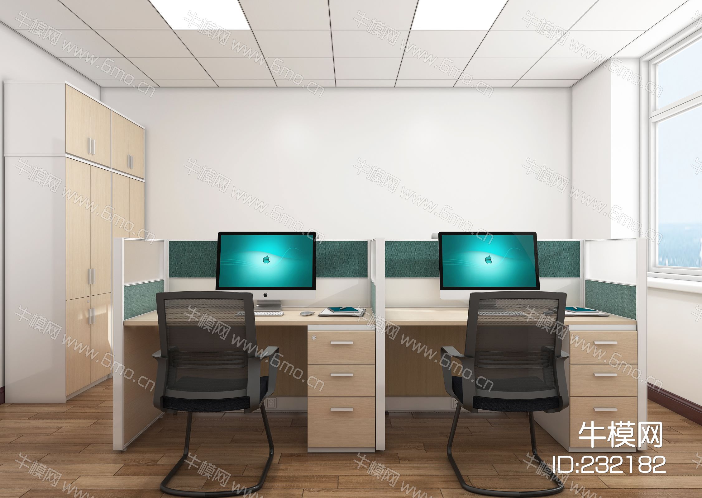 现代办公室，办公室，条形屏风，条形工位，屏风，工位，办公椅，办公桌，摆件