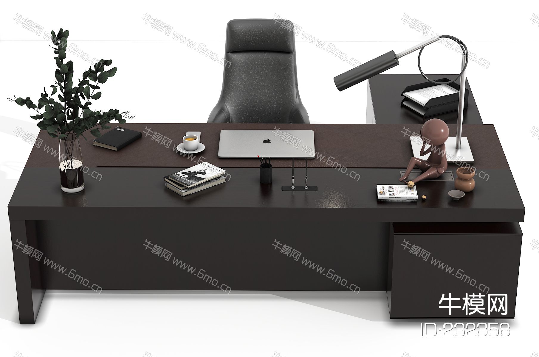 现代办公桌，班台，经理桌，主管桌，办公椅，装饰品，摆件，花瓶，台灯，书桌