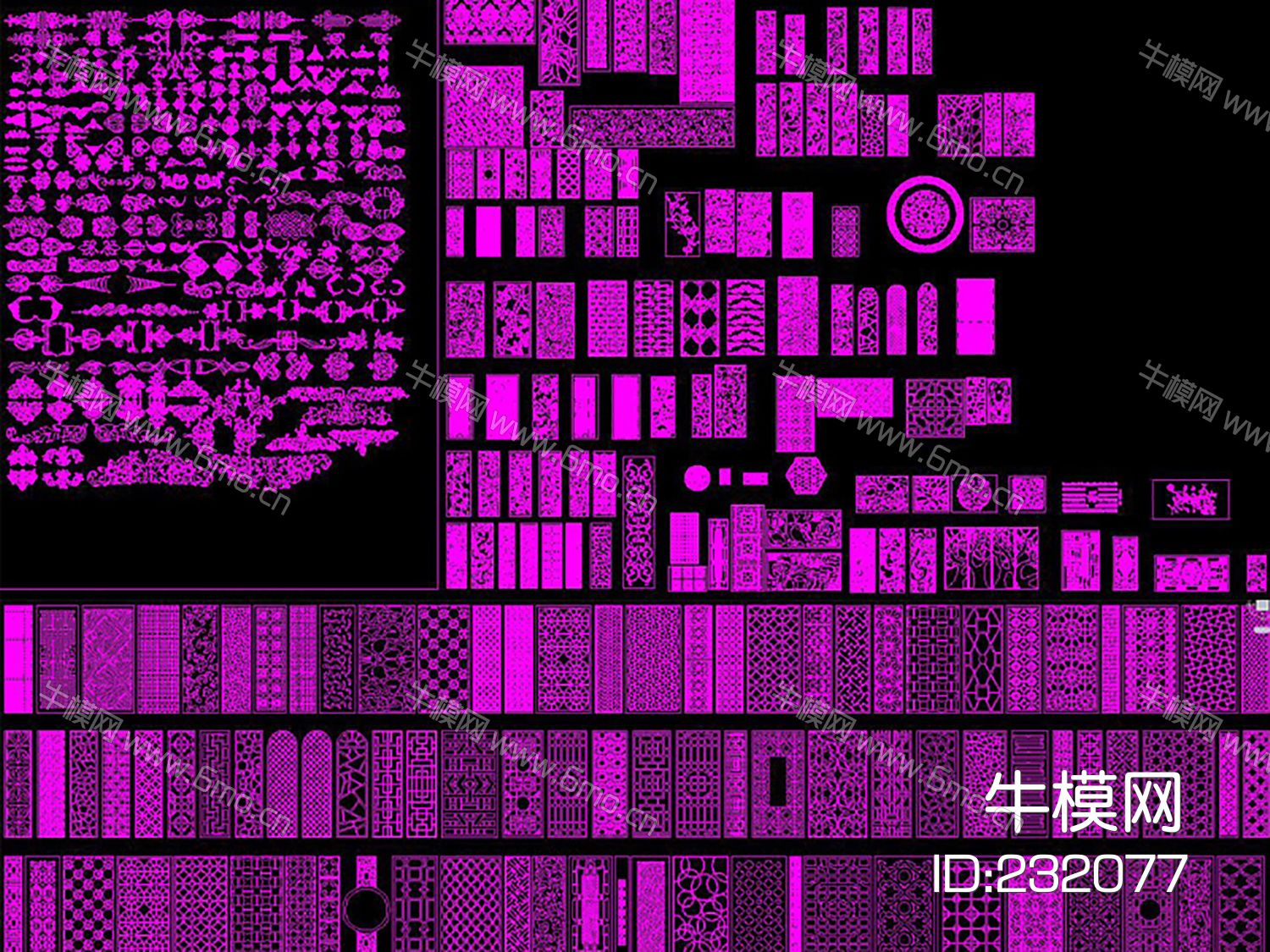 CAD中式屏风隔断雕花浮雕图库cad素材