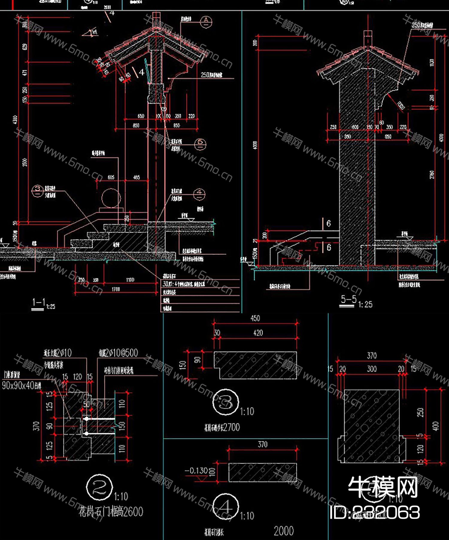中式门楼CAD节点详图明清建筑门楼仿古建cad素材