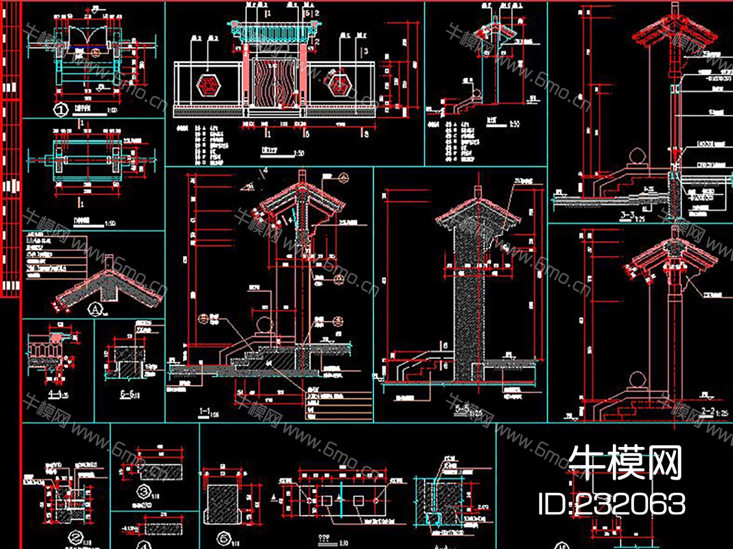 中式门楼CAD节点详图明清建筑门楼仿古建cad素材