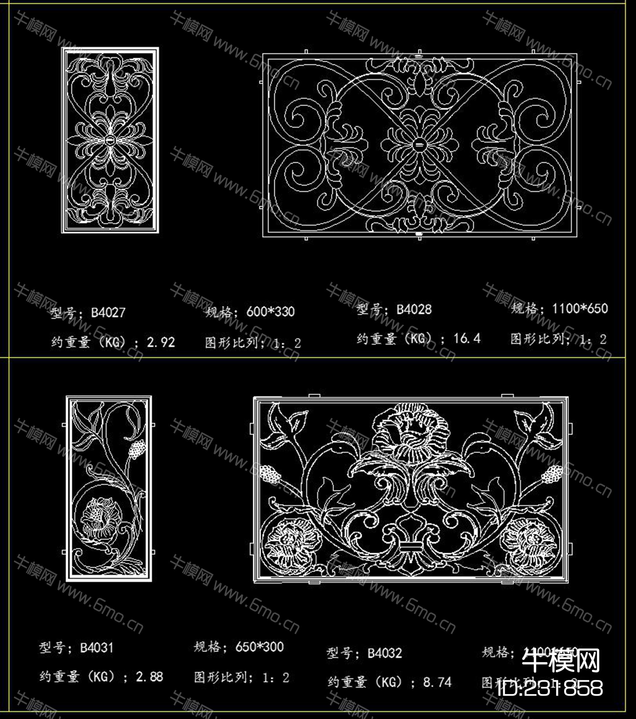 护栏庭院门压铸砂铸花件CAD图库