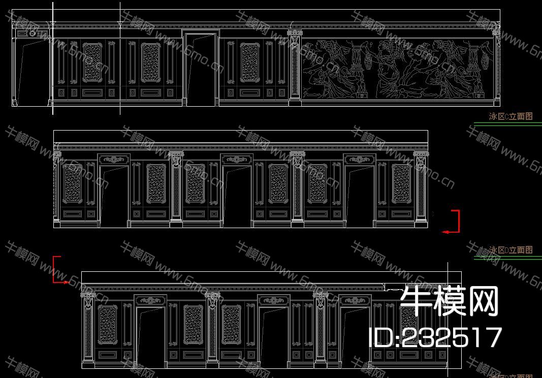 法式别墅墙板展厅 CAD图库
