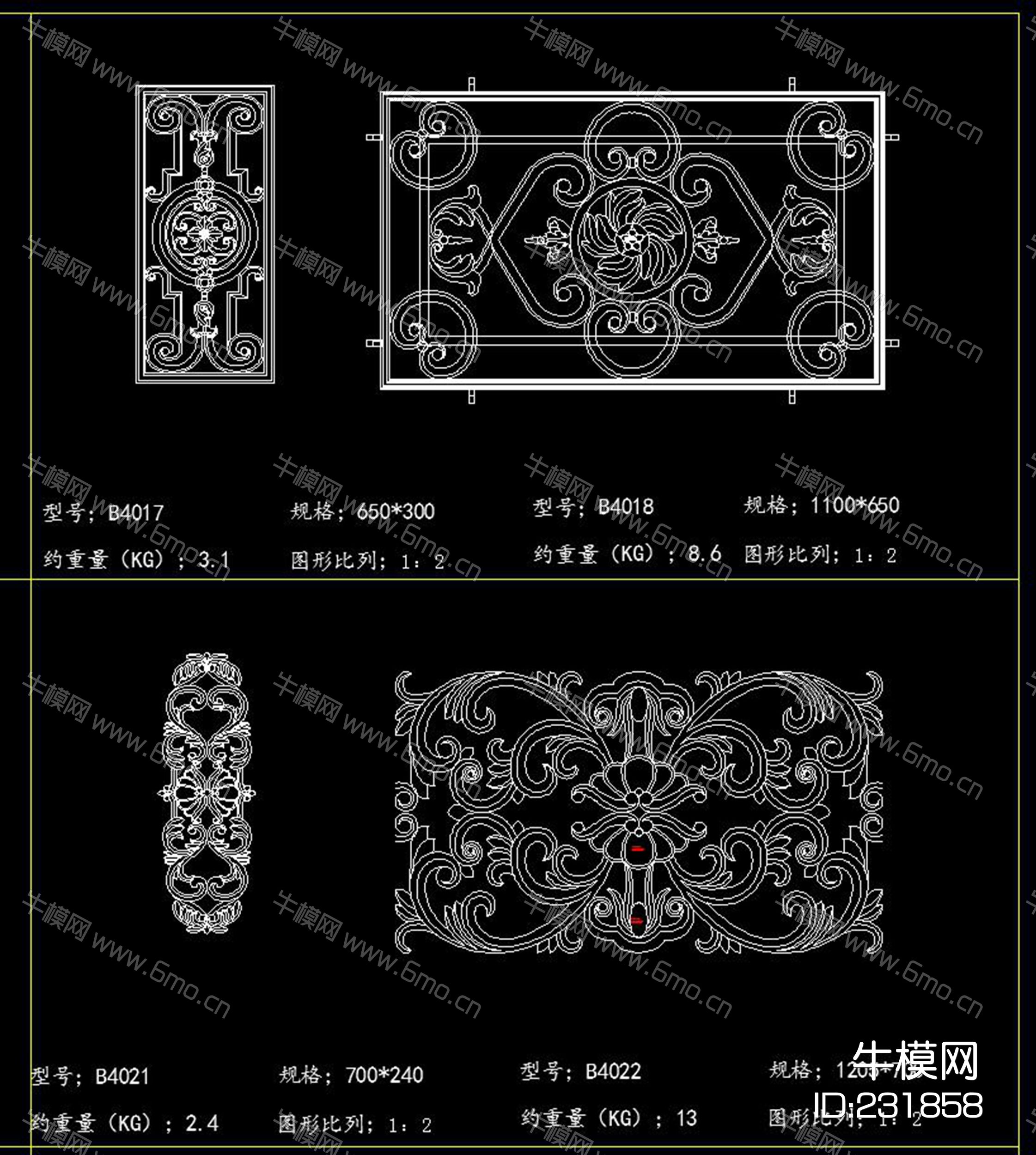 护栏庭院门压铸砂铸花件CAD图库