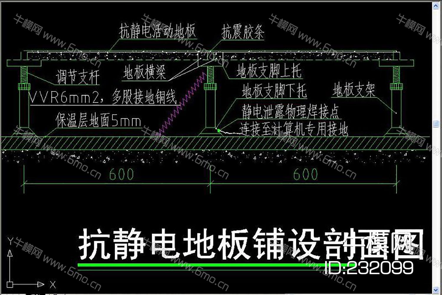 机房抗静电地板铺装图大样图cad素材