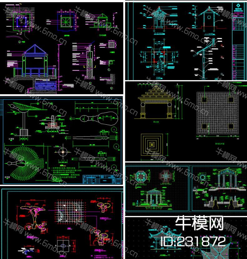 六角亭凉亭亭子园林CAD施工图