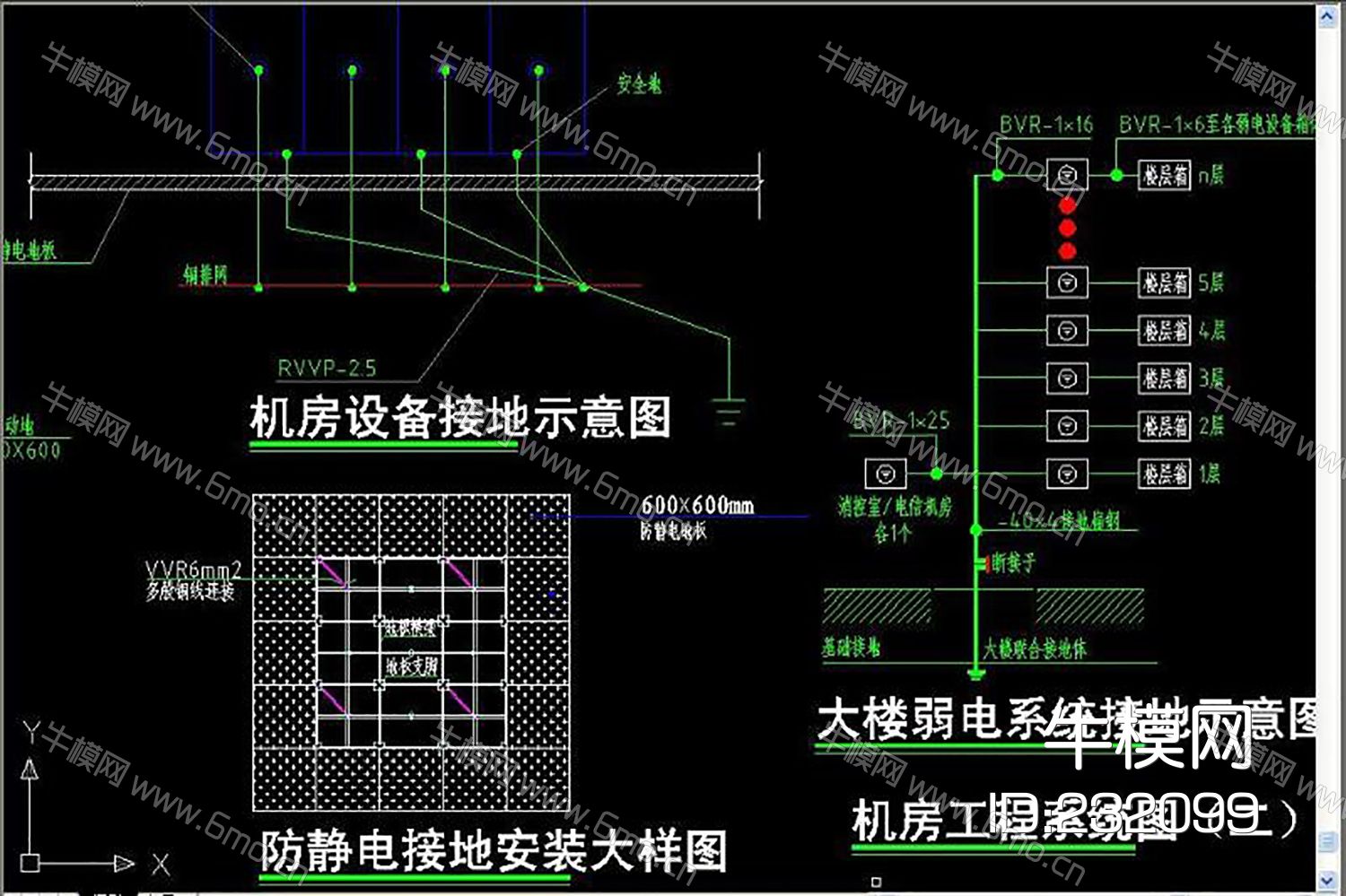 机房抗静电地板铺装图大样图cad素材