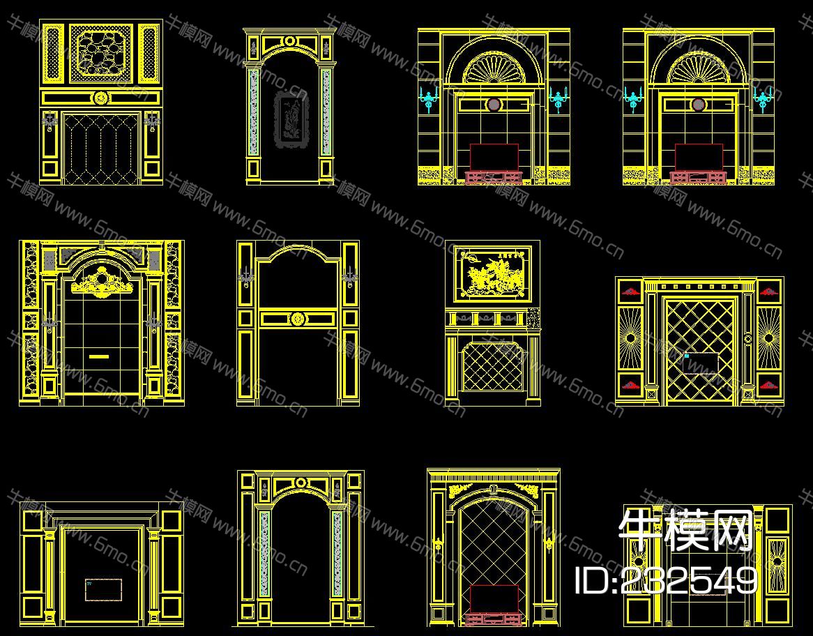 欧式挑高别墅背景墙 CAD方案图库