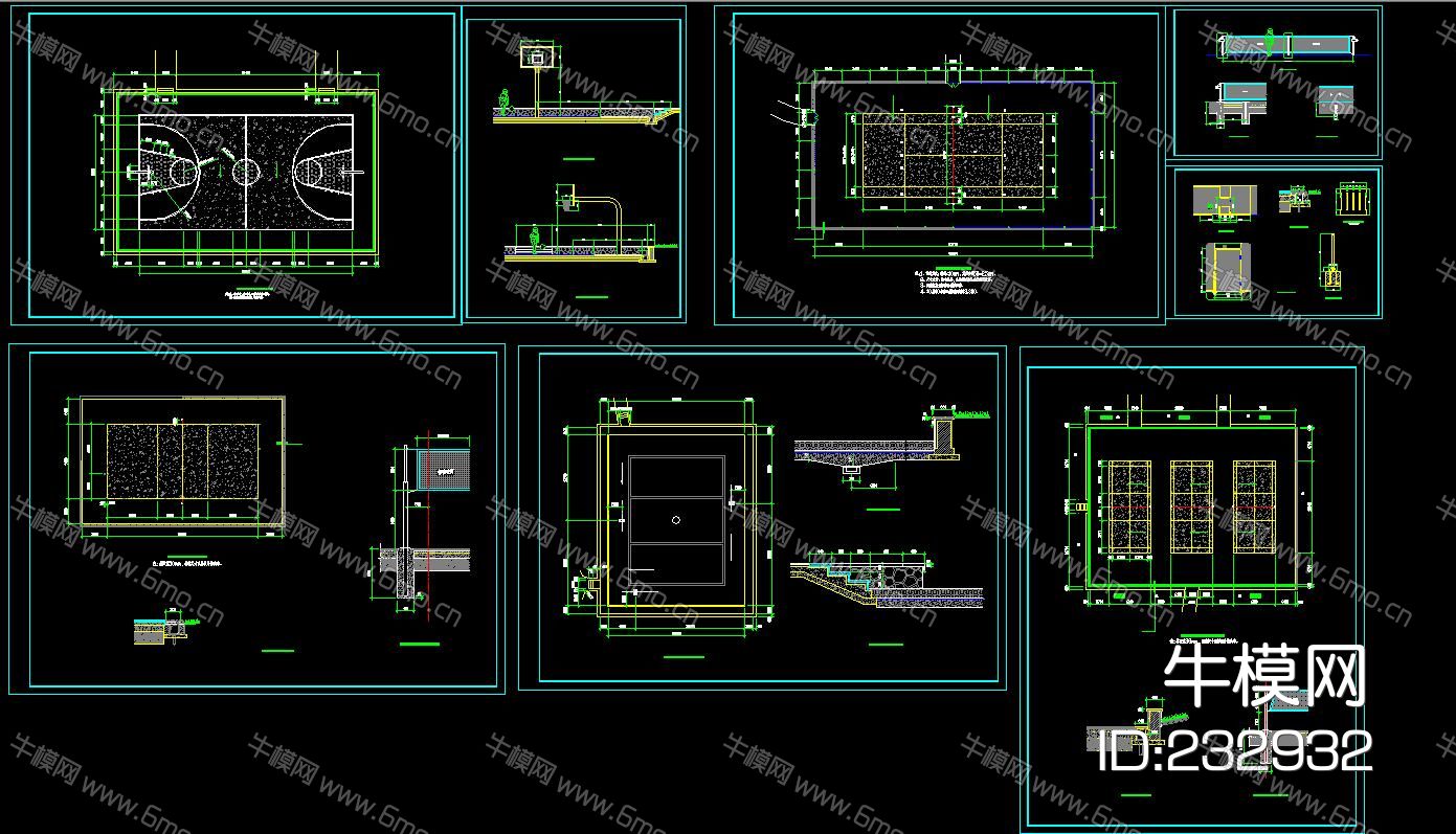运动场地 篮球场 排球场 羽毛球场 网球场 CAD图库