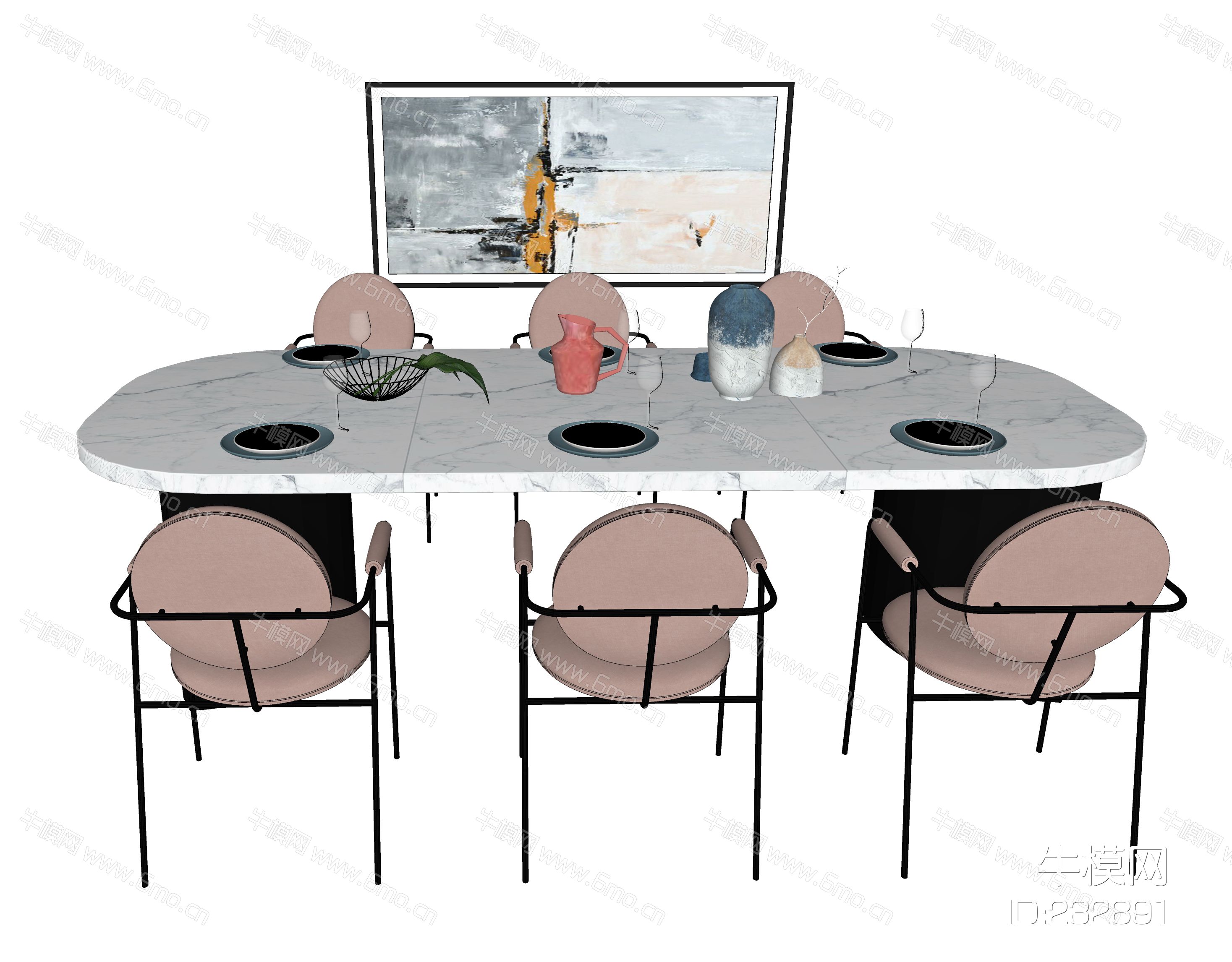新中式餐桌椅，餐桌，餐椅，布艺单椅，饰品，摆件，装饰品，花，办公桌，会议桌