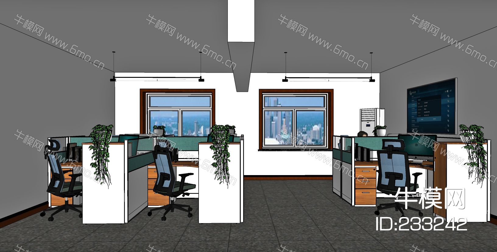 现代办公室，工作区，办公区，职员桌，办公桌，办公椅，屏风工位，工位，屏风，L型屏风，衣柜，饰品，摆件