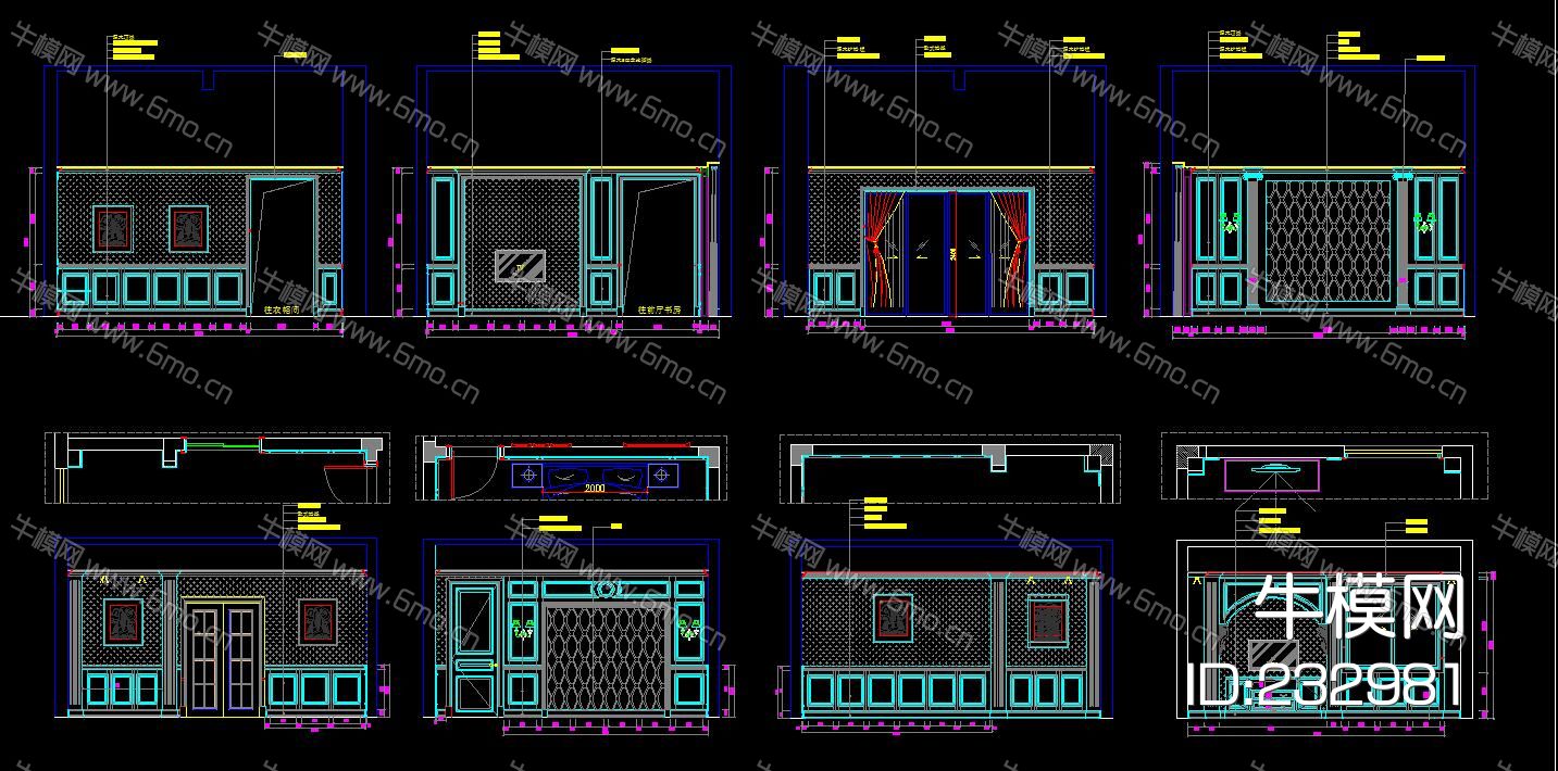 新中式别墅护墙板设计 CAD图库