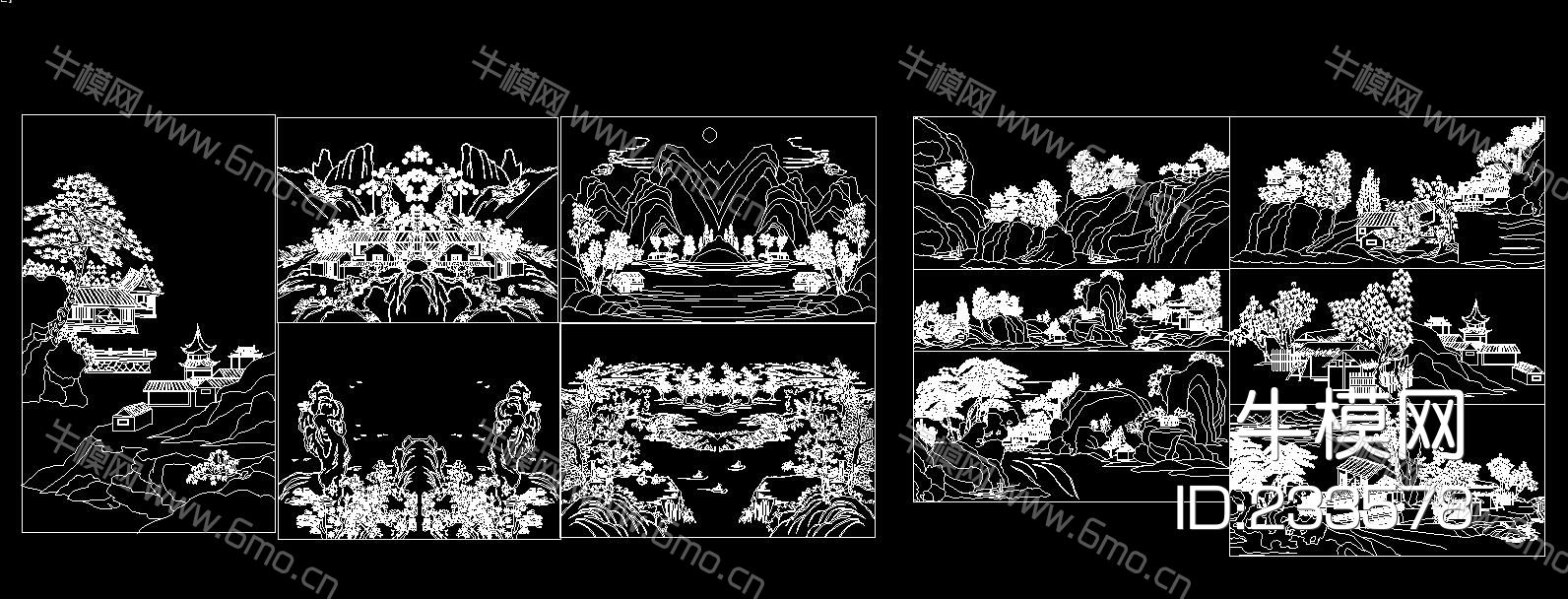 中国水画 风景画 CAD图库