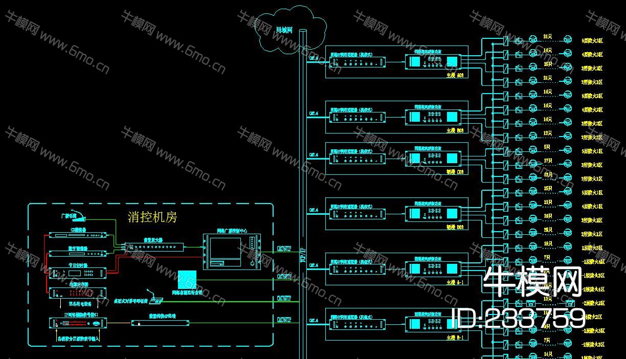 背景音乐及公共广播系统图模板CAD弱电智能化