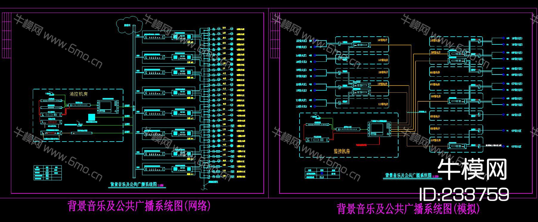 背景音乐及公共广播系统图模板CAD弱电智能化