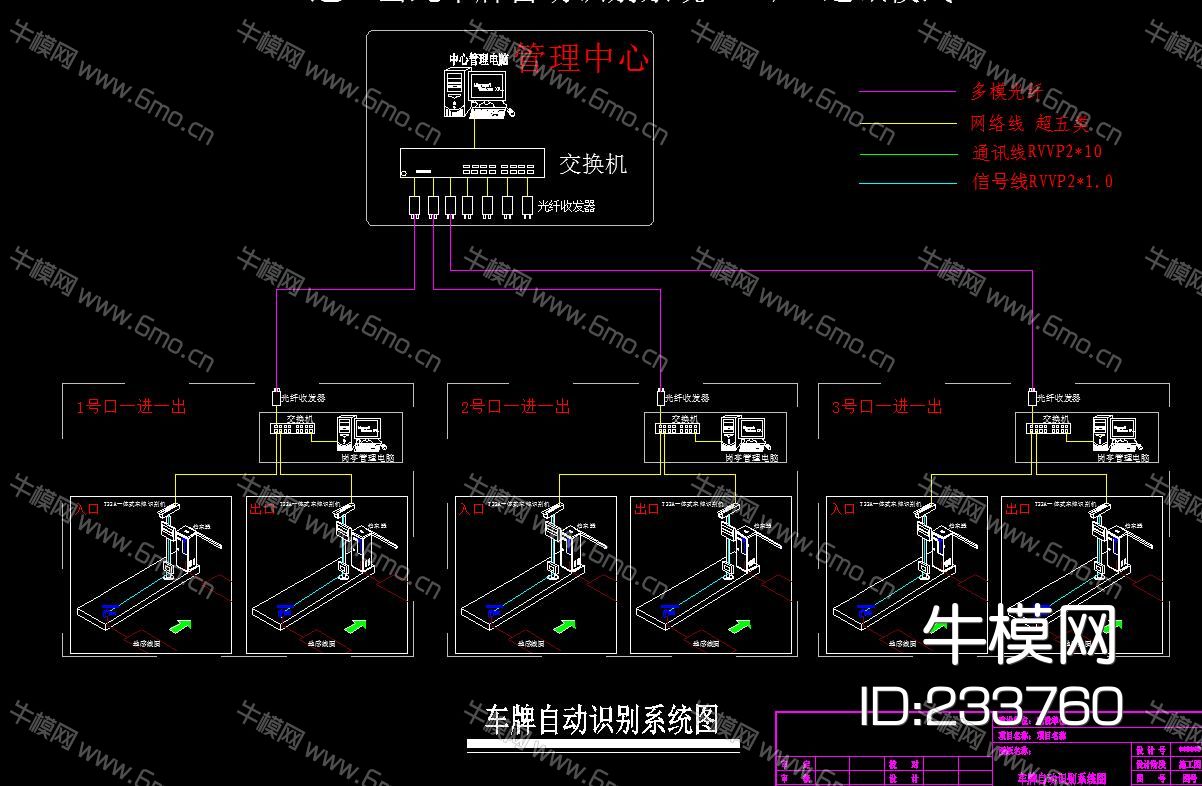 标准停车场车牌识别系统 施工详图CAD弱电智能