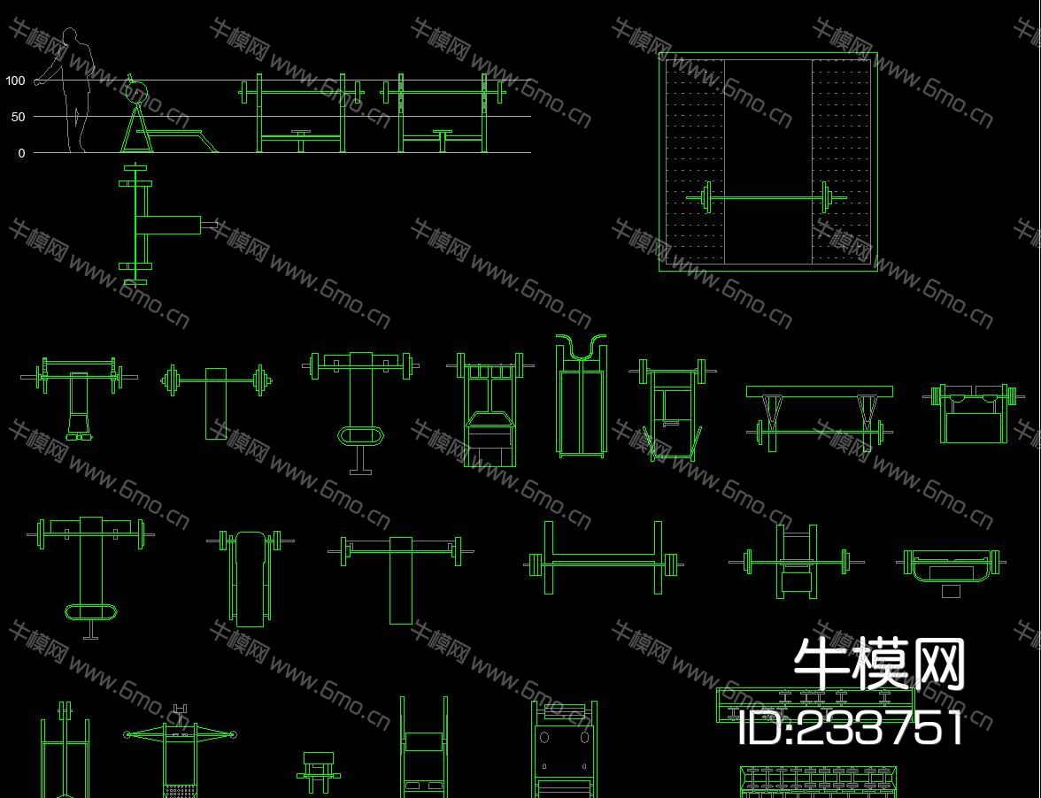 健身房平面图 器材平面图