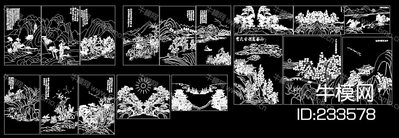 中国水画 风景画 CAD图库