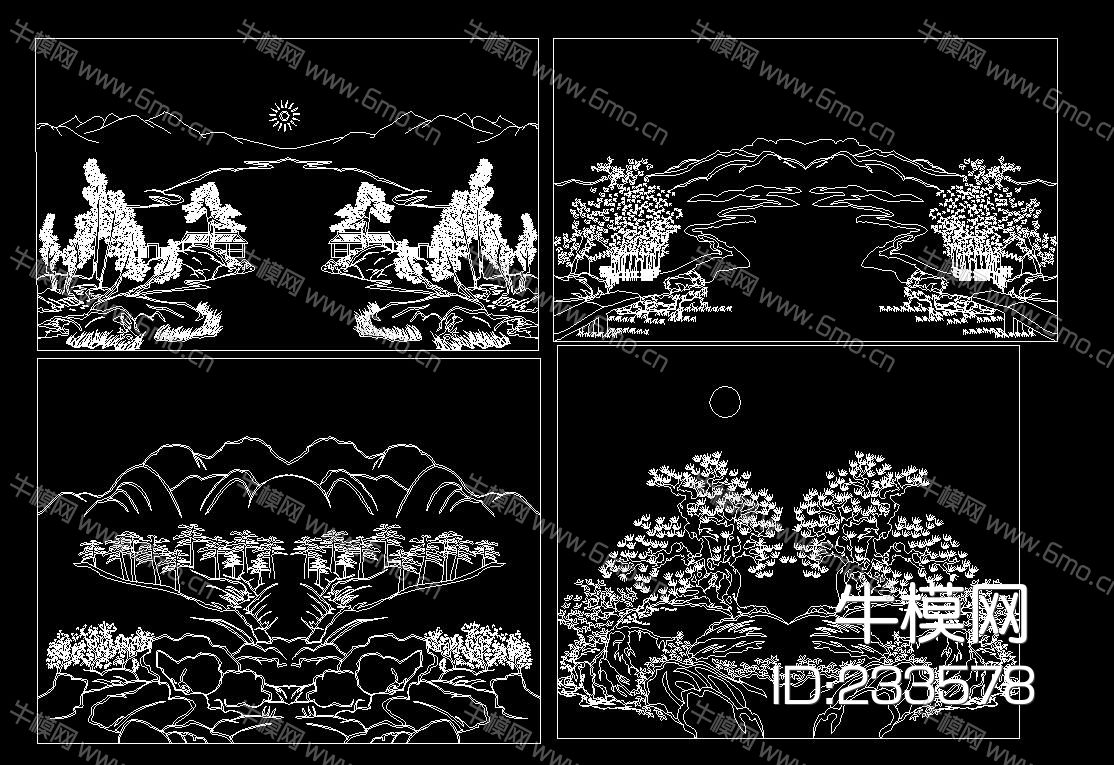 中国水画 风景画 CAD图库