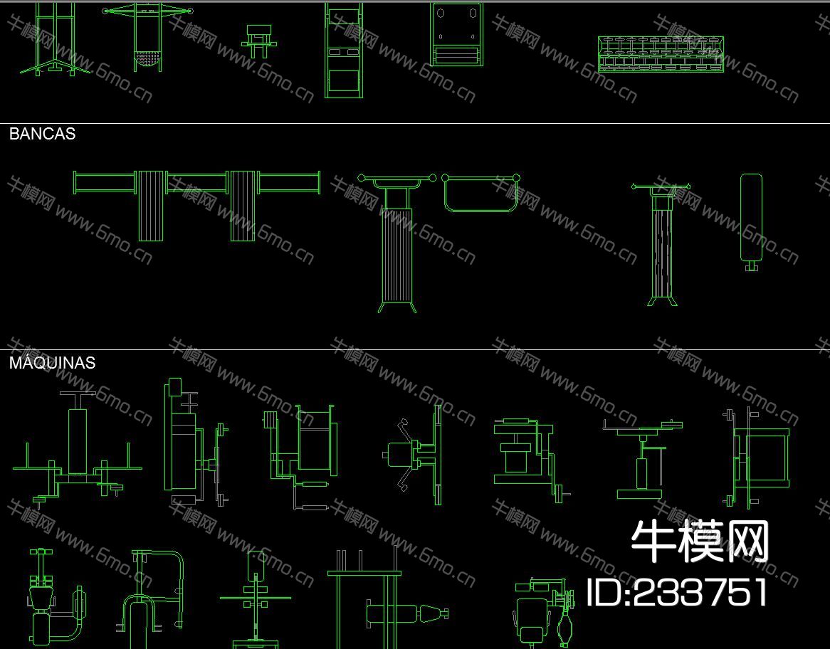 健身房平面图 器材平面图