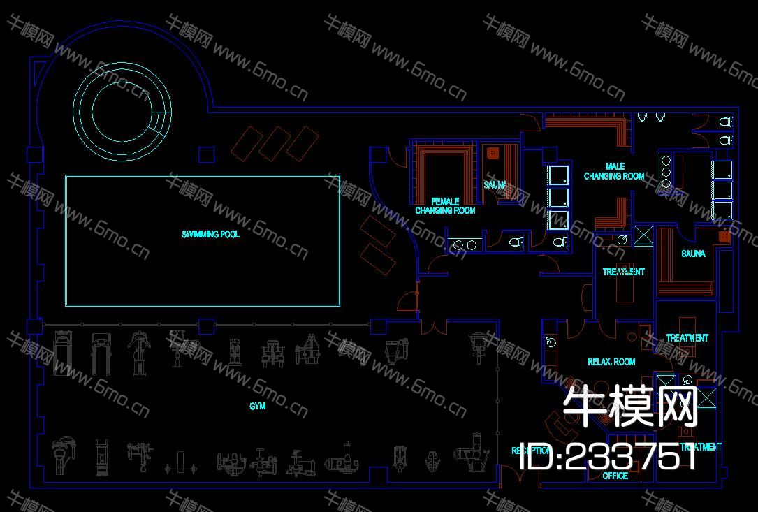 健身房平面图 器材平面图