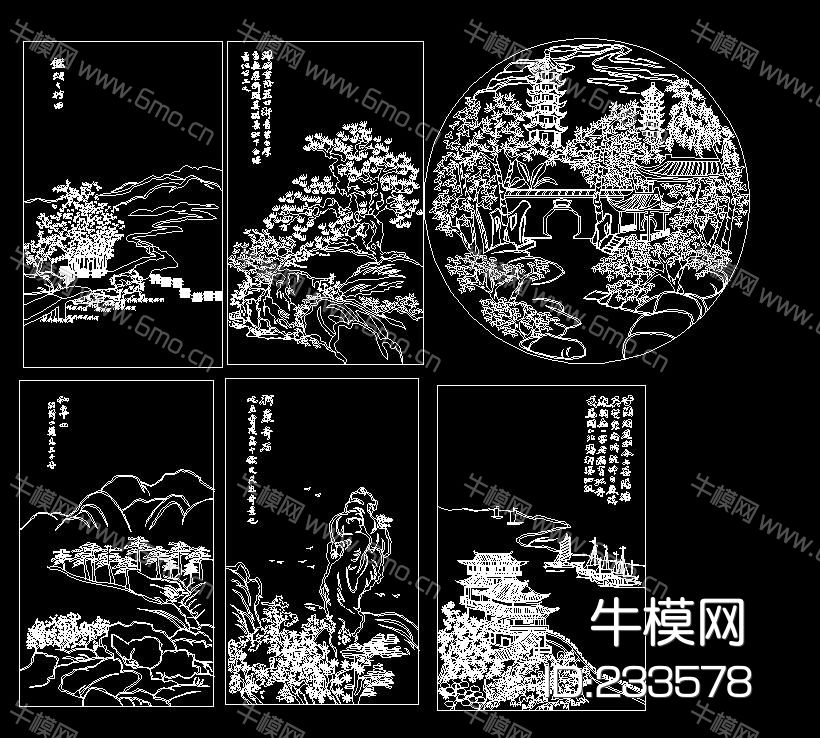 中国水画 风景画 CAD图库