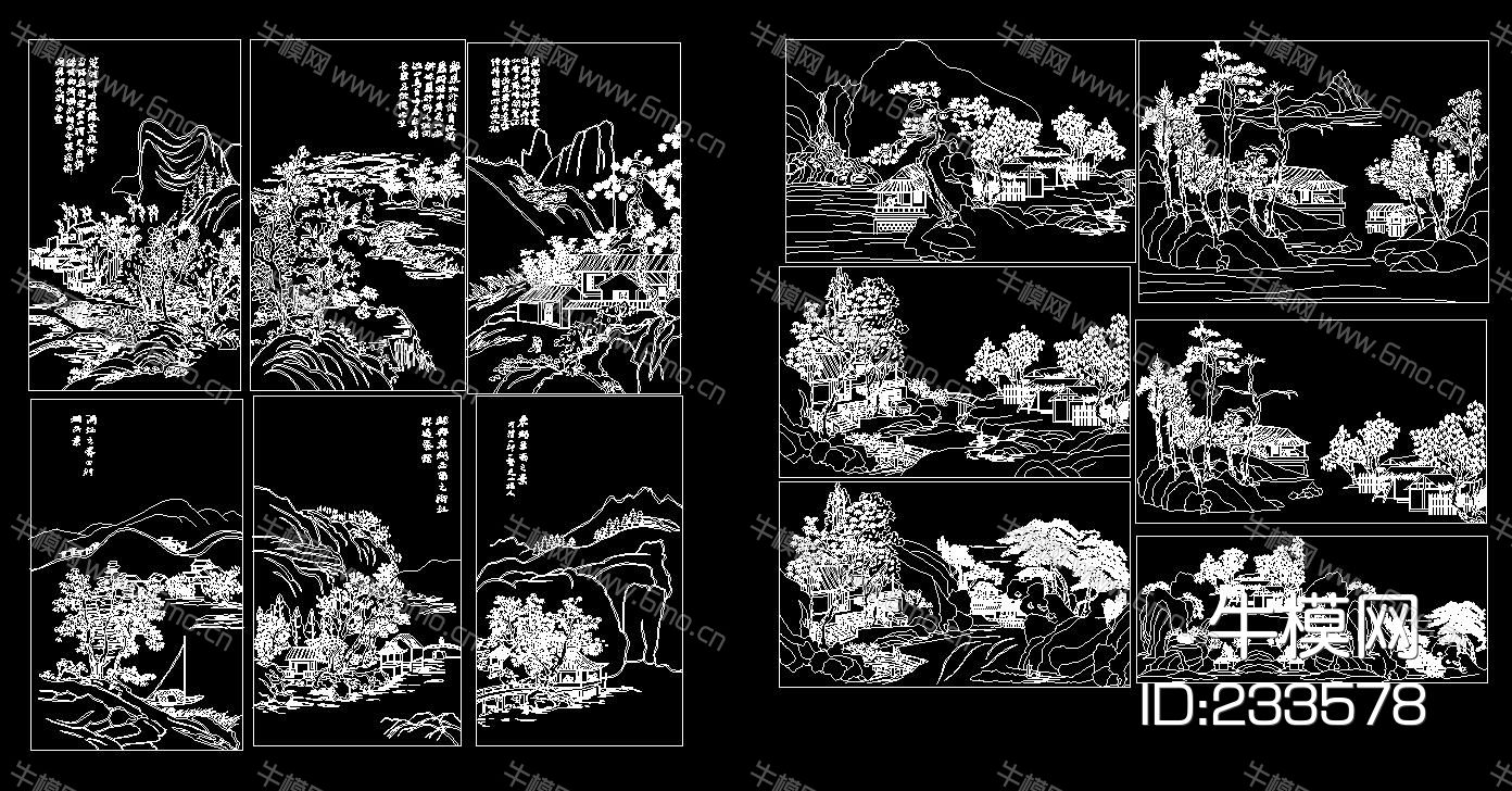 中国水画 风景画 CAD图库