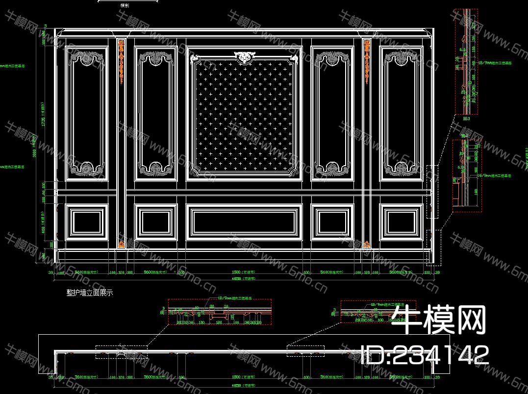 整木背景墙CAD图库