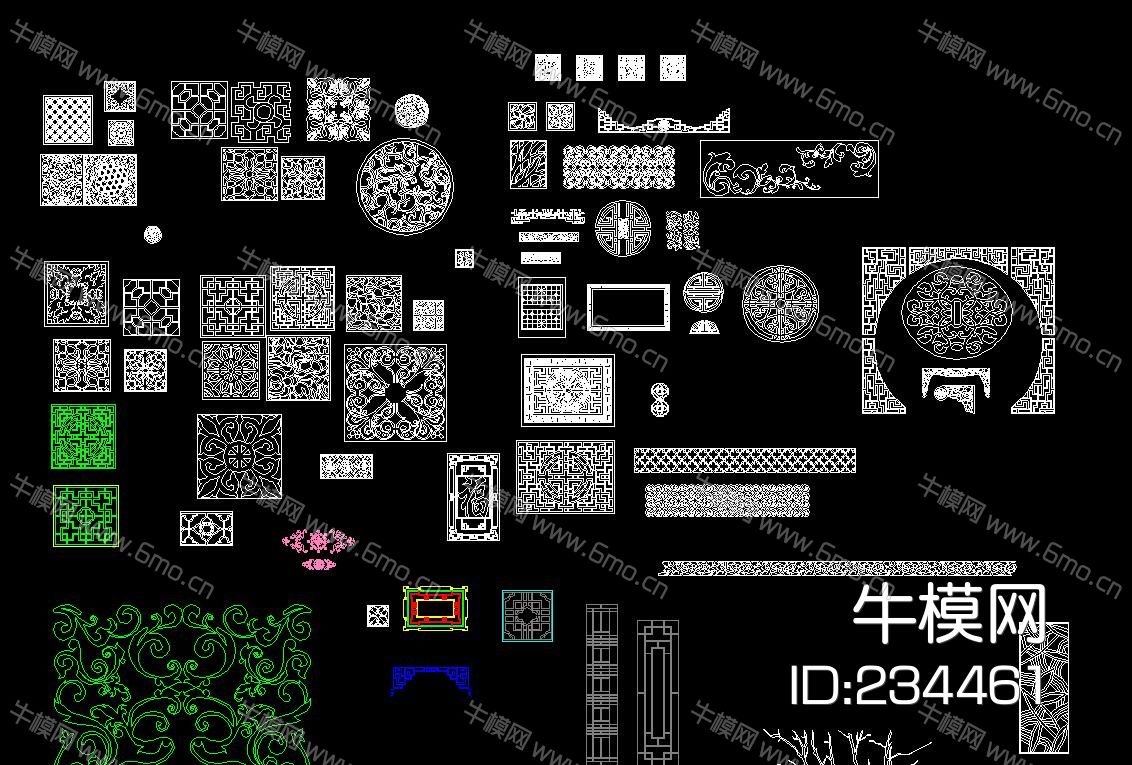 中式元素屏风隔断雕花CAD图库