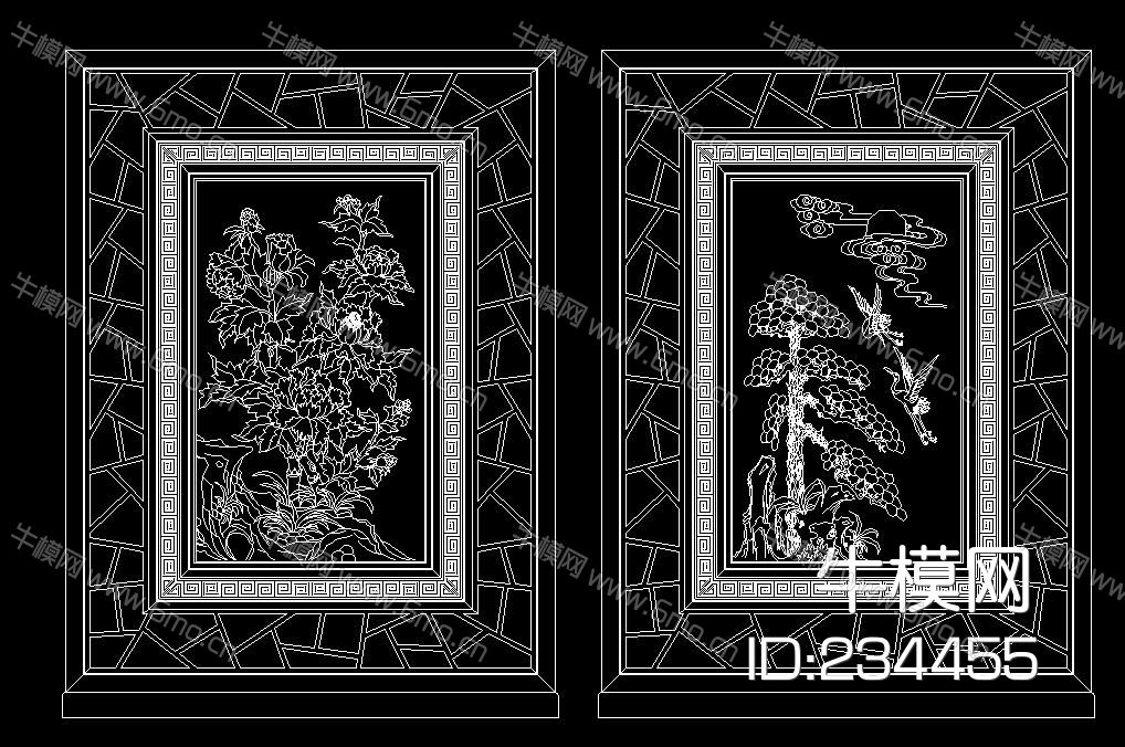 中式落地插屏直屏折叠屏风挂屏挂画CAD图集