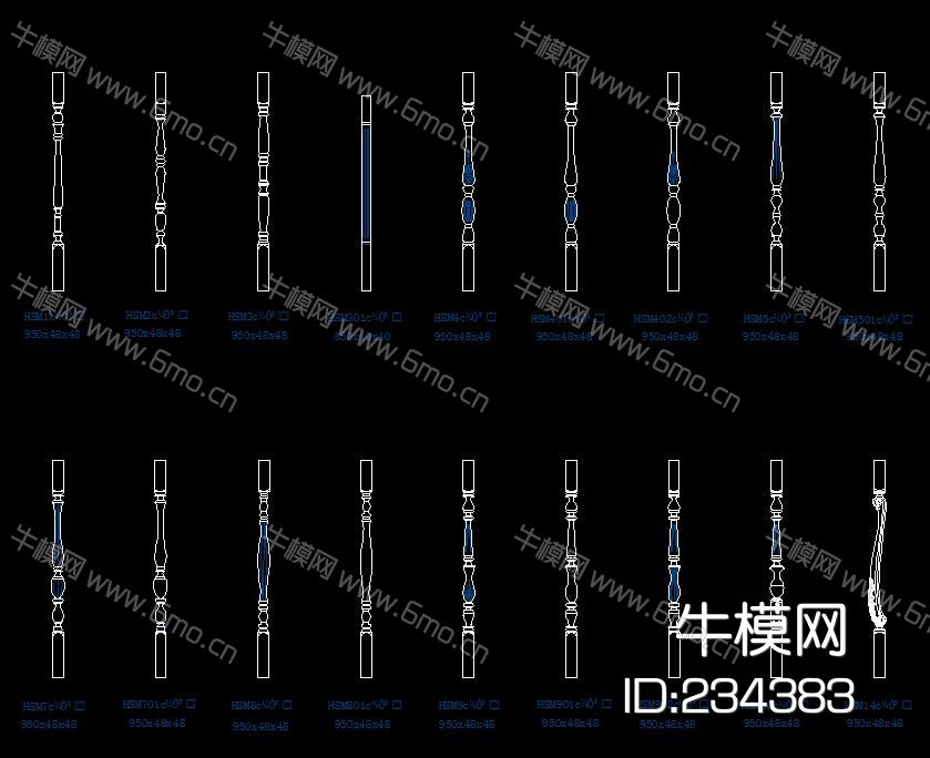 实木楼梯 扶手 立柱 柱头 CAD图库大全