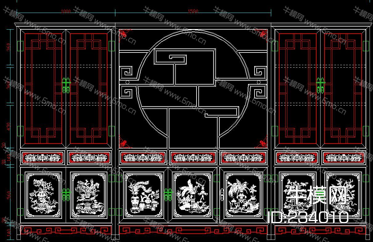 中式古典风格 书柜 博古柜 CAD图库