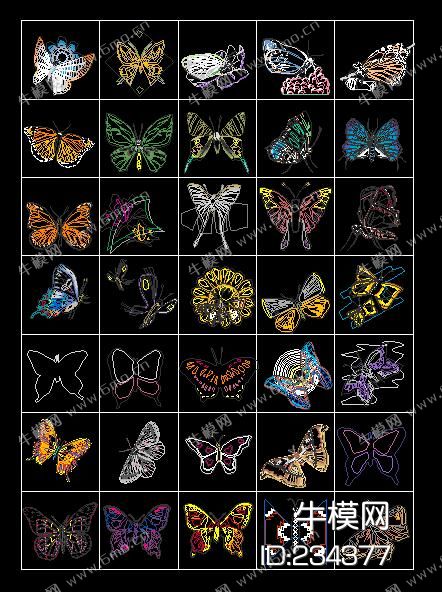 炫彩蝴蝶花朵CAD图库