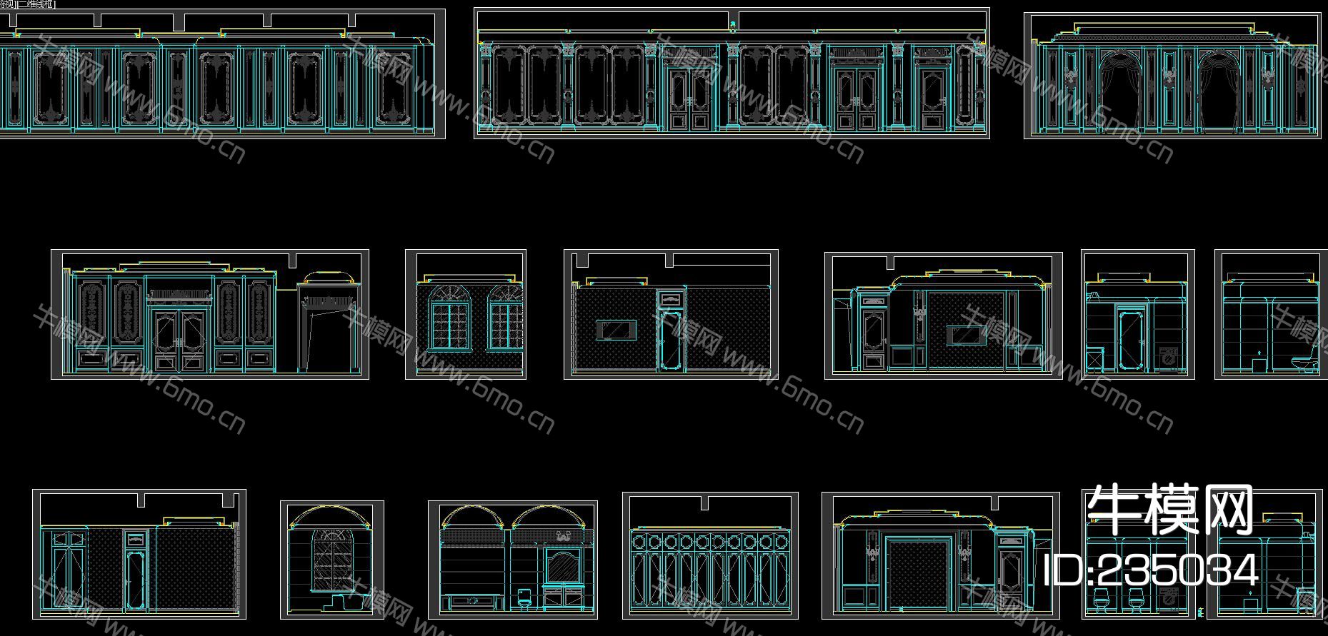 法式别墅背景墙设计CAD图库