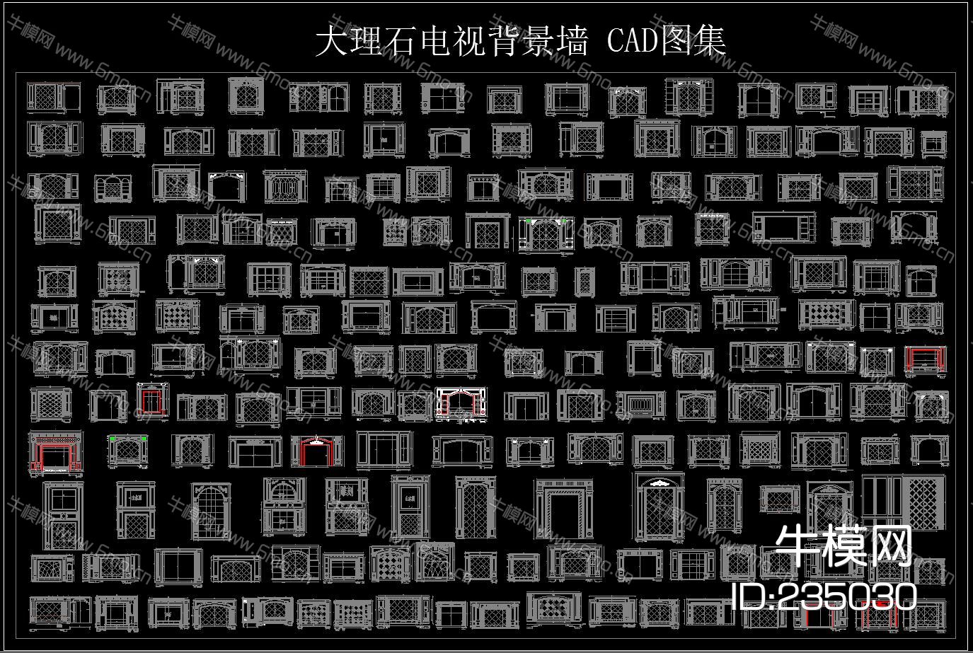 大理石电视机背景墙CAD图集