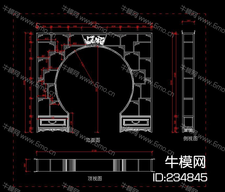 中式博古架 拱门 通道门CAD图库