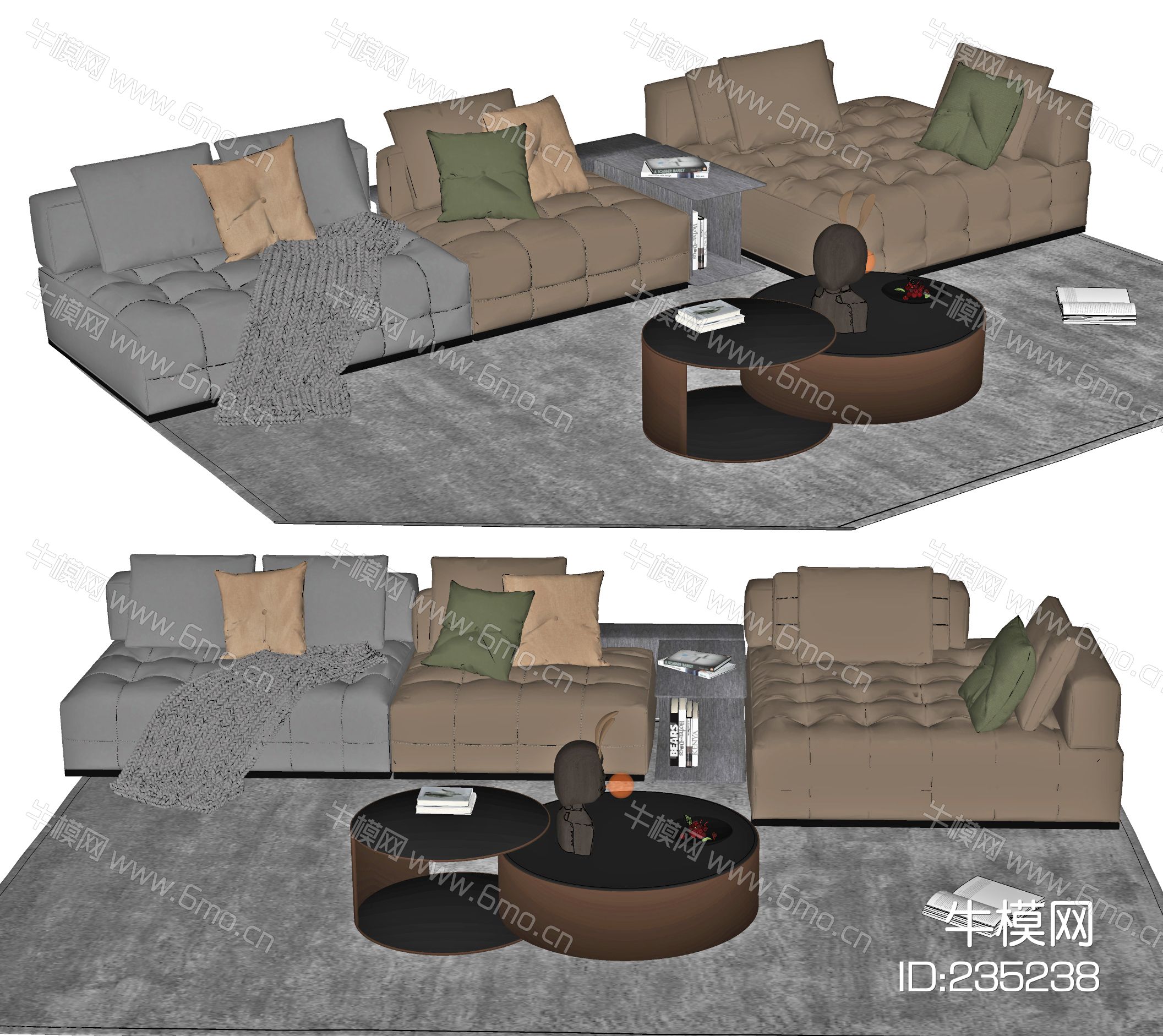 现代沙发茶几组合，多人沙发，休闲沙发，茶几，转角沙发，休闲椅，地毯，摆件，组合沙发，长茶几，布艺多人沙发