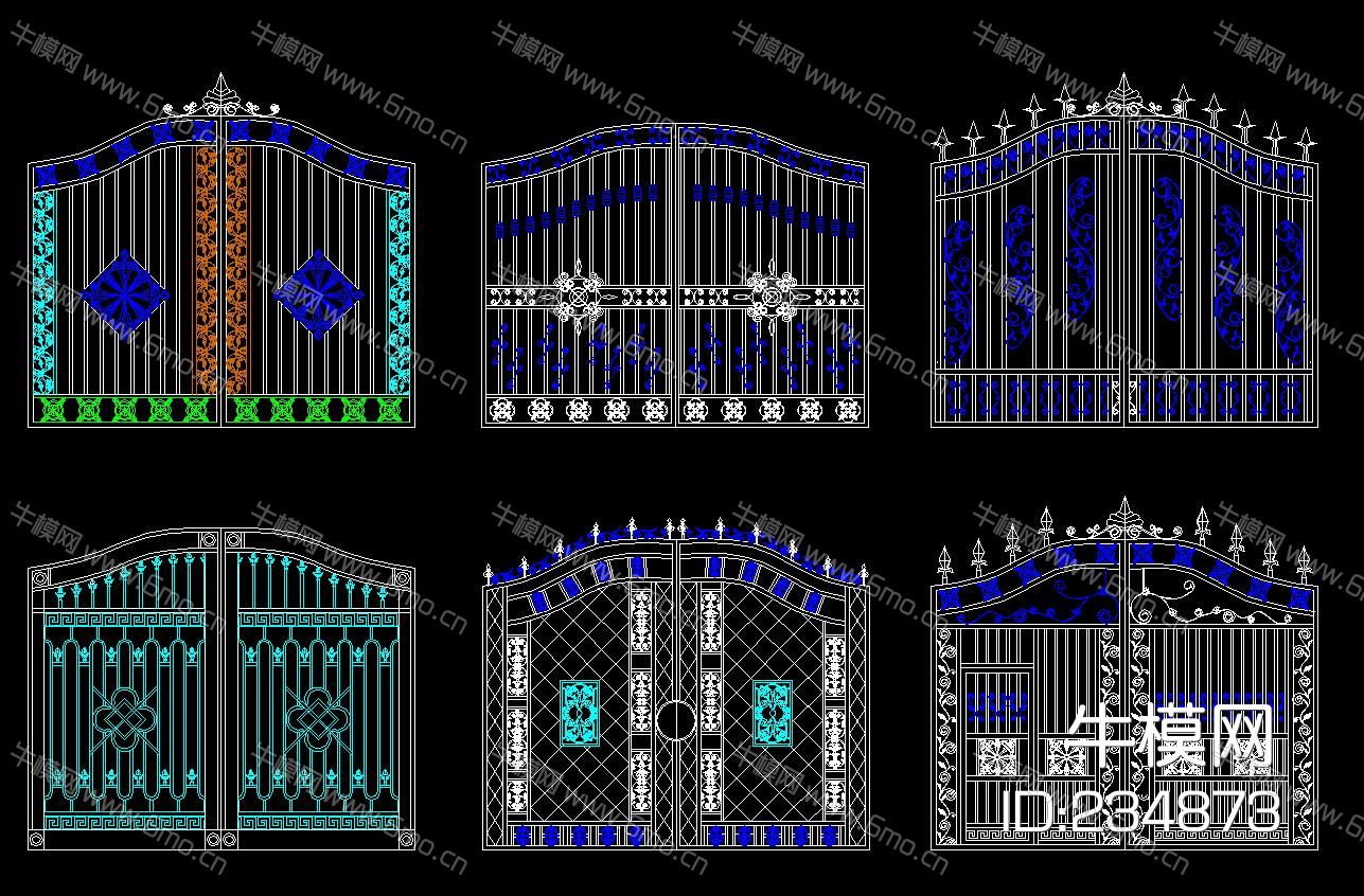 别墅门亭铁艺大门CAD图集